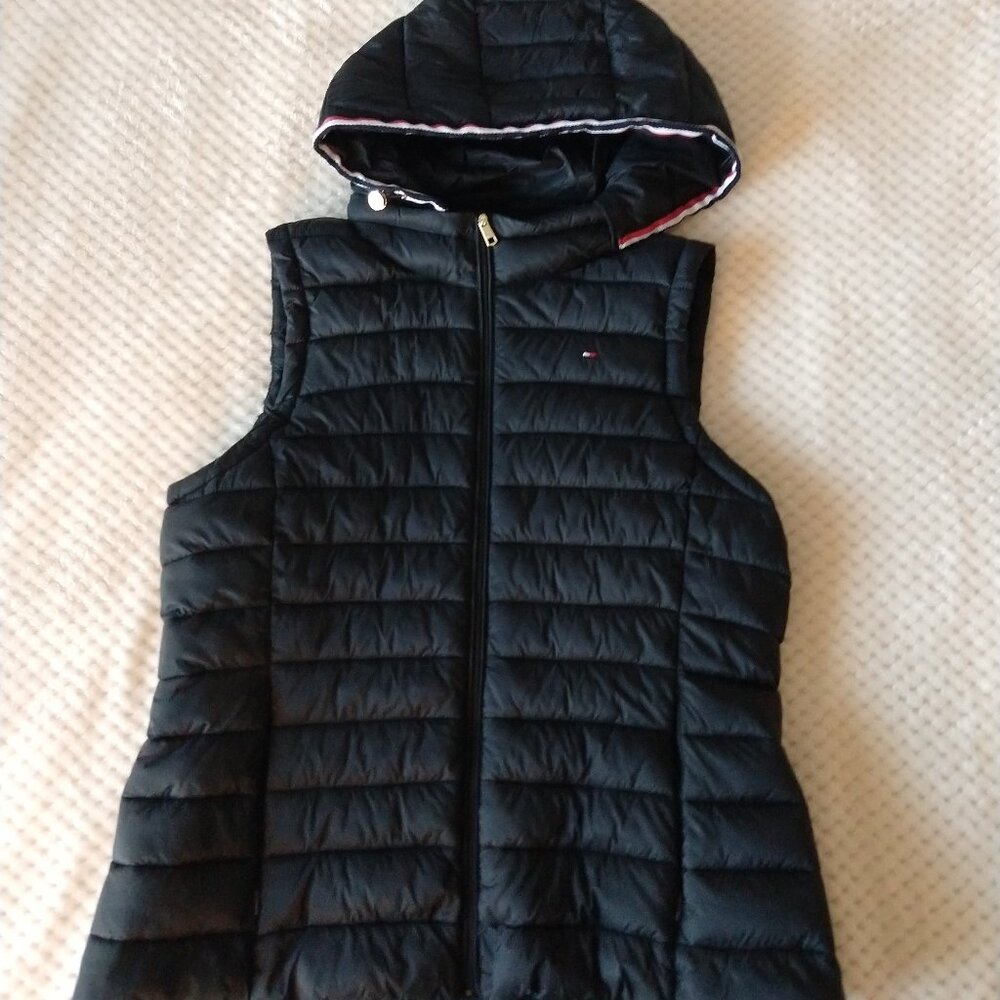 Tommy Hilfiger Womens Vest Black Hooded Puffer Quilted